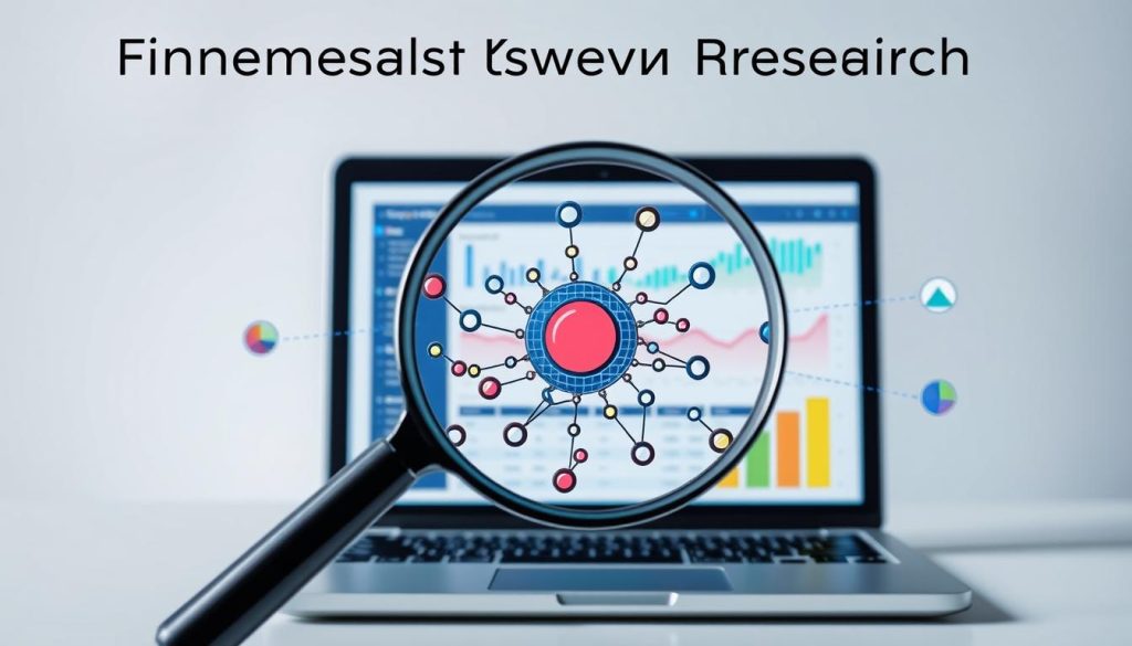 A vibrant and insightful image showcasing the fundamentals of keyword research. In the foreground, a magnifying glass hovers over a laptop screen displaying a web analytics dashboard, highlighting the data-driven approach to uncovering valuable keywords. In the middle ground, a cluster of connected nodes and data visualizations represent the intricate network of search trends and user behaviors. The background features the Umalis Group logo, symbolizing the expertise and guidance that empowers professionals to unlock their SEO potential through comprehensive keyword research.