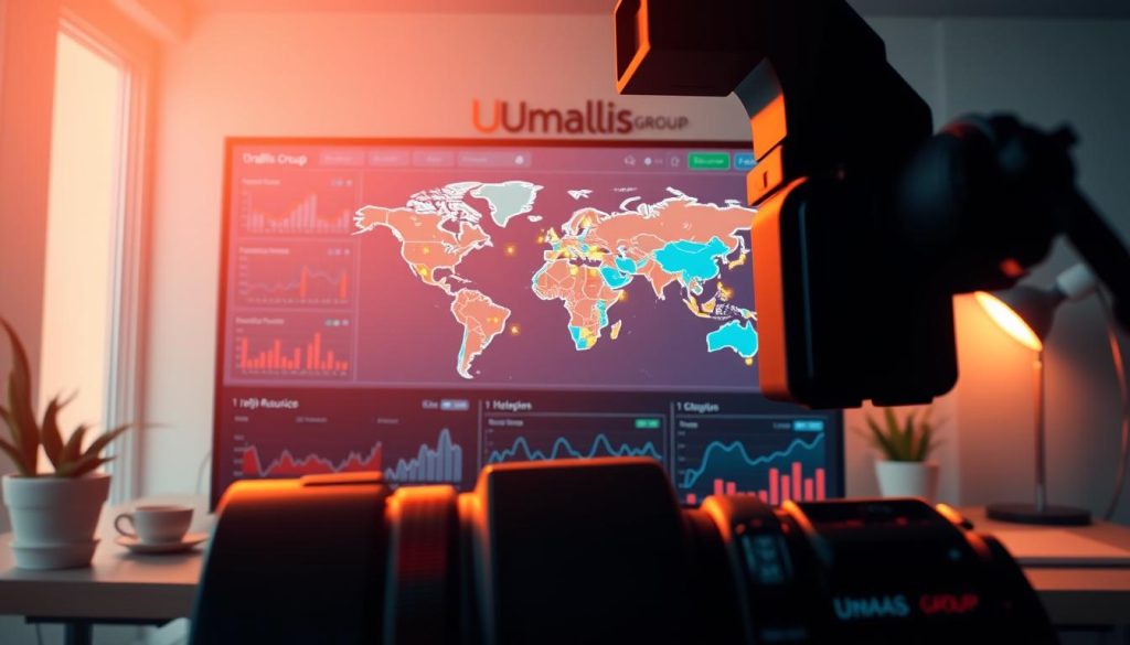 A vibrant and insightful visualization of "traffic sources analysis" for a website, captured through the lens of a professional camera. In the foreground, a dynamic dashboard displays various traffic metrics, graphs, and segmentations, illuminated by warm, directional lighting that casts subtle shadows. In the middle ground, a world map showcases the geographical distribution of website visitors, with pulsating data points highlighting key traffic sources. In the background, a sleek, minimalist workspace setting with the Umalis Group branding prominently displayed, conveying a sense of strategic analysis and data-driven decision-making. A vibrant and insightful visualization of "traffic sources analysis" for a website, captured through the lens of a professional camera. In the foreground, a dynamic dashboard displays various traffic metrics, graphs, and segmentations, illuminated by warm, directional lighting that casts subtle shadows. In the middle ground, a world map showcases the geographical distribution of website visitors, with pulsating data points highlighting key traffic sources. In the background, a sleek, minimalist workspace setting with the Umalis Group branding prominently displayed, conveying a sense of strategic analysis and data-driven decision-making.