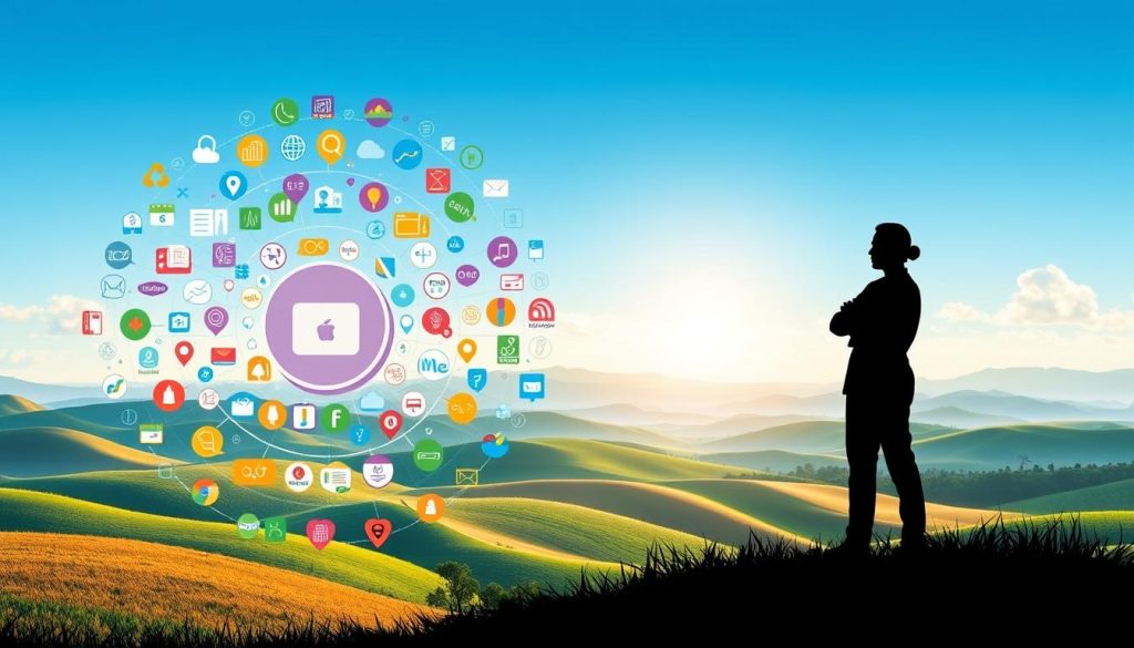 A vibrant illustration of comprehensive social protection for an employee of the Umalis Group. In the foreground, a silhouetted figure stands confidently, symbolizing the security and benefits provided by the company's robust social safety net. The middle ground features a mosaic of icons representing healthcare, retirement, and other essential social services. In the background, a harmonious landscape with rolling hills and a serene sky conveys a sense of tranquility and well-being. Soft, diffused lighting illuminates the scene, creating a reassuring and empowering atmosphere. The composition emphasizes the holistic approach to employee welfare, reflecting the Umalis Group's commitment to supporting its workforce.