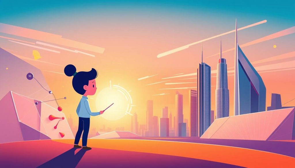 A vibrant, visually striking illustration of customer-brand connection strategies. In the foreground, a dynamic interaction between a stylized customer avatar and a modern, minimalist brand logo, conveying a sense of engagement and personalization. The middle ground features a blend of geometric shapes and abstract graphical elements, hinting at data visualization and analytics that power personalized solutions. The background showcases a sleek, futuristic cityscape with towering skyscrapers and a warm, glowing sunset, evoking a sense of progress and a competitive edge. The overall scene is bathed in a soft, directional lighting that accentuates the clean, sophisticated aesthetic. Rendered in a high-quality, photorealistic style that captivates the viewer and aligns with the article's theme of "Leveraging Personalized Solutions for a Competitive Edge".