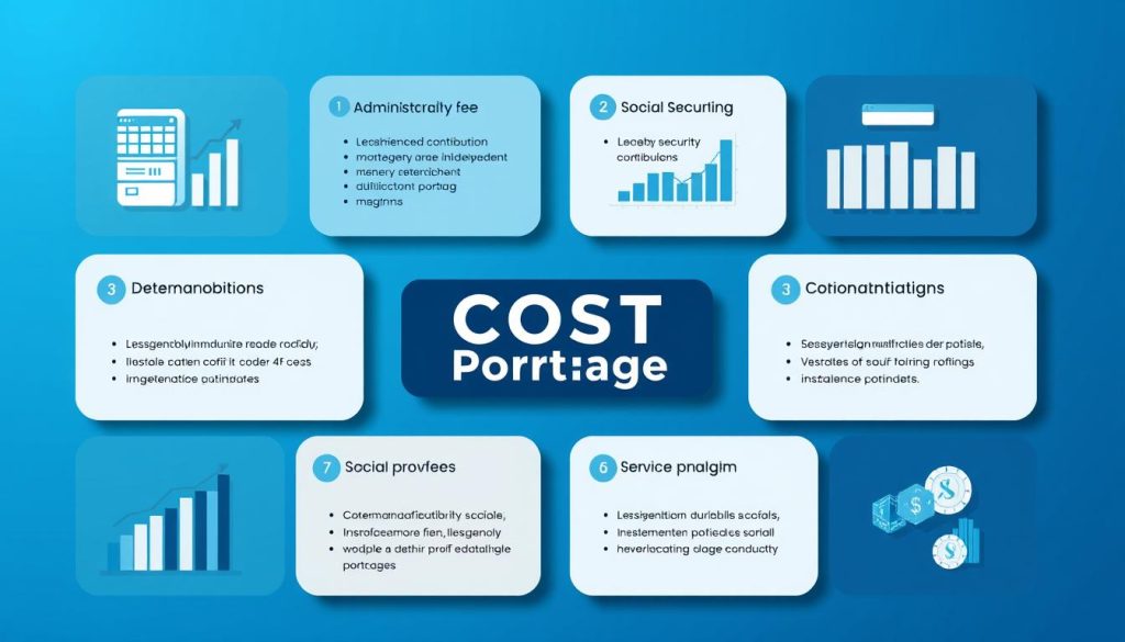 A visually striking representation of the key elements that determine the costs and rates in the Umalis Group's salarial portage service. The scene depicts a grid-like layout with distinct sections showcasing various cost factors, such as administrative fees, social security contributions, and service provider margins. The composition is clean, modern, and data-driven, using a color palette of blues, grays, and blacks to convey a sense of professionalism and attention to detail. Carefully rendered charts, graphs, and icons provide a clear and concise breakdown of the cost structure, allowing the viewer to easily understand the financial aspects of salarial portage. The overall tone is informative and analytical, reflecting the importance of this topic for independent professionals.