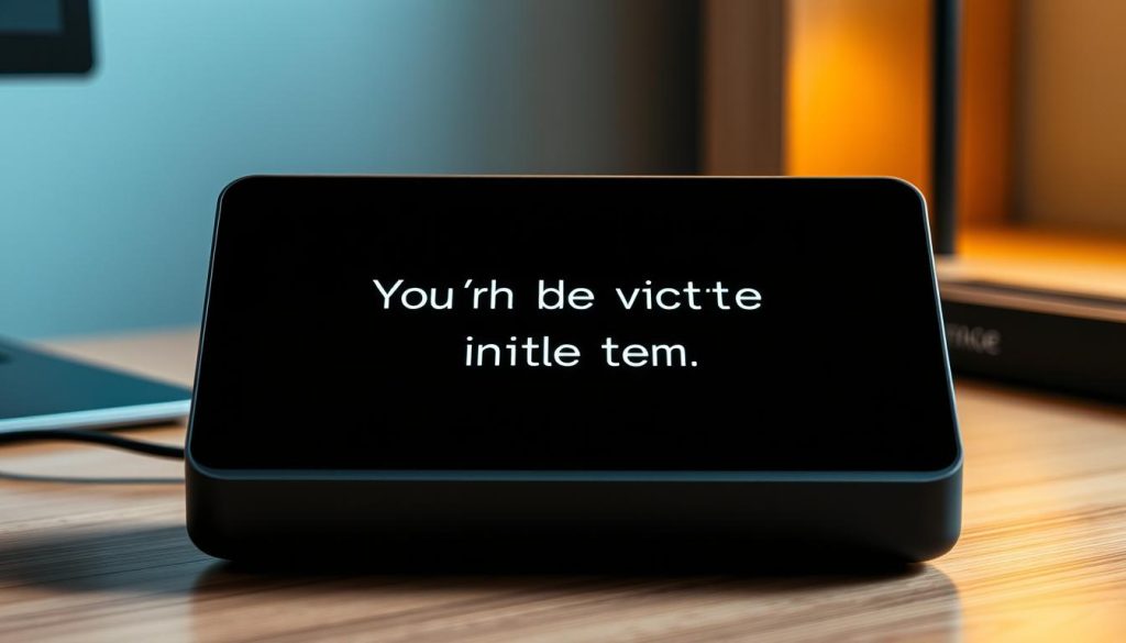 A well-crafted message, elegantly displayed on a sleek, modern device against a backdrop of subtle, warm lighting. The screen emits a soft, ambient glow, drawing the viewer's attention to the thoughtfully composed text. The device, a LIGHT PORTAGE product, rests atop a minimalist, wooden desk, creating a harmonious, professional setting. The overall mood is one of clarity, focus, and effective communication.