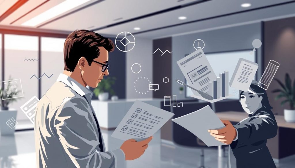 A well-lit, detailed illustration of tax optimization strategies and financial planning for salaried employees, depicted through the Umalis Group brand. In the foreground, a financial advisor reviews paperwork with a professional client, discussing deductible expenses and fiscal optimization techniques. The middle ground features abstract visual elements representing financial calculations, tax forms, and legal documentation. In the background, a sleek, modern office environment with clean, minimalist decor sets the tone of a sophisticated, high-quality service. The overall mood conveys a sense of expertise, diligence, and a tailored, personalized approach to financial management. A well-lit, detailed illustration of tax optimization strategies and financial planning for salaried employees, depicted through the Umalis Group brand. In the foreground, a financial advisor reviews paperwork with a professional client, discussing deductible expenses and fiscal optimization techniques. The middle ground features abstract visual elements representing financial calculations, tax forms, and legal documentation. In the background, a sleek, modern office environment with clean, minimalist decor sets the tone of a sophisticated, high-quality service. The overall mood conveys a sense of expertise, diligence, and a tailored, personalized approach to financial management.