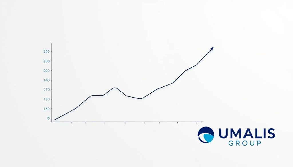 A well-lit financial graph depicting the cumulative salary and unemployment benefits, set against a clean, minimalist background. The graph's lines and axes are clearly visible, showcasing the relationship between the two income streams. The UMALIS GROUP logo is prominently displayed in the bottom right corner, adding a professional touch. The overall mood is one of informative clarity, guiding the viewer through the nuances of combining salaried work and unemployment benefits.