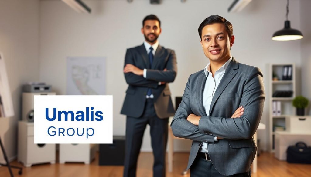 A well-lit studio scene depicting a salaried employee standing confidently, dressed in professional attire and conveying a sense of job security and stability. The foreground features the Umalis Group logo prominently displayed, emphasizing the company's role in providing employment solutions. In the middle ground, the salaried employee is positioned against a backdrop of office supplies and a sleek, modern workspace, suggesting a comfortable and supportive work environment. The lighting is soft and directional, creating depth and highlighting the subject's face and pose. The overall atmosphere is one of professionalism, reliability, and the reassurance of a stable employment status. A well-lit studio scene depicting a salaried employee standing confidently, dressed in professional attire and conveying a sense of job security and stability. The foreground features the Umalis Group logo prominently displayed, emphasizing the company's role in providing employment solutions. In the middle ground, the salaried employee is positioned against a backdrop of office supplies and a sleek, modern workspace, suggesting a comfortable and supportive work environment. The lighting is soft and directional, creating depth and highlighting the subject's face and pose. The overall atmosphere is one of professionalism, reliability, and the reassurance of a stable employment status.