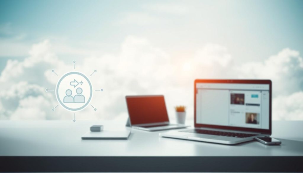 A well-organized and optimized client relationship management system, featuring the "Light Portage" brand. In the foreground, a stylized icon or visualization representing efficient client tracking and communication. In the middle ground, a modern, minimalist workspace with a laptop, tablet, and other tools for managing client interactions. The background depicts a serene, cloud-like atmosphere, conveying a sense of clarity and focus. The lighting is soft and diffuse, creating a calming, professional ambiance. The overall mood is one of streamlined efficiency, attention to detail, and a commitment to delivering exceptional client satisfaction.