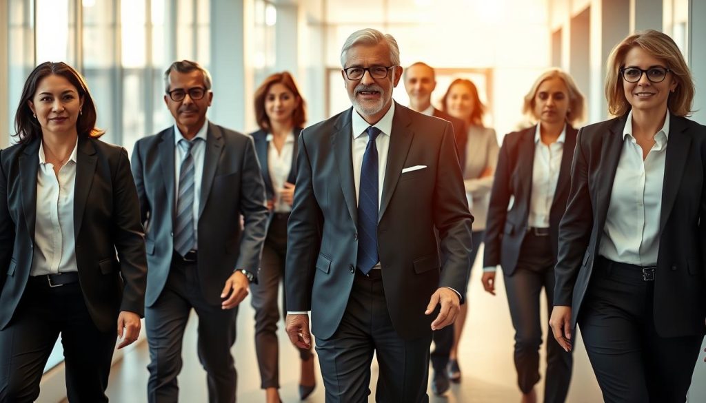 An elegant and poised group of senior executives from the Umalis Group, dressed in refined business attire, stride confidently through a modern, light-filled office space. Warm, natural lighting casts a soft glow, accentuating their distinguished features. The executives' posture exudes a sense of authority and experience, reflecting their expertise in the world of executive portage salarial. The scene conveys a professional, yet approachable atmosphere, inviting the viewer to imagine the valuable insights and guidance these seasoned leaders can provide. An elegant and poised group of senior executives from the Umalis Group, dressed in refined business attire, stride confidently through a modern, light-filled office space. Warm, natural lighting casts a soft glow, accentuating their distinguished features. The executives' posture exudes a sense of authority and experience, reflecting their expertise in the world of executive portage salarial. The scene conveys a professional, yet approachable atmosphere, inviting the viewer to imagine the valuable insights and guidance these seasoned leaders can provide.