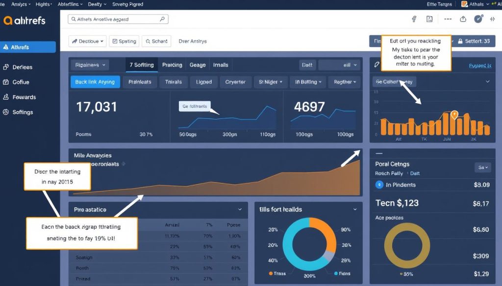 An image of Ahrefs dashboard showing backlink analysis metrics
