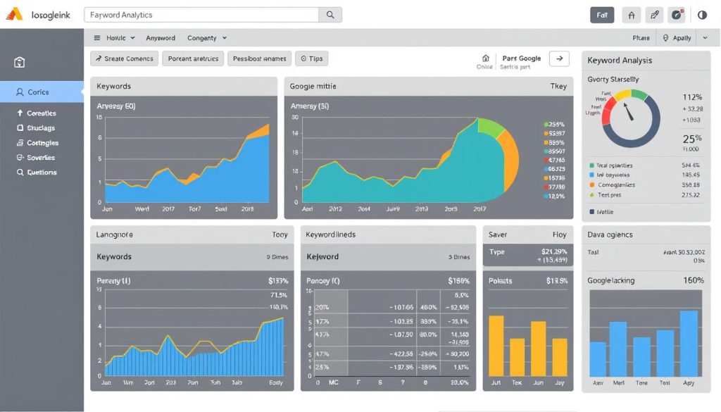 An image of Google Analytics dashboard showing keyword performance metrics
