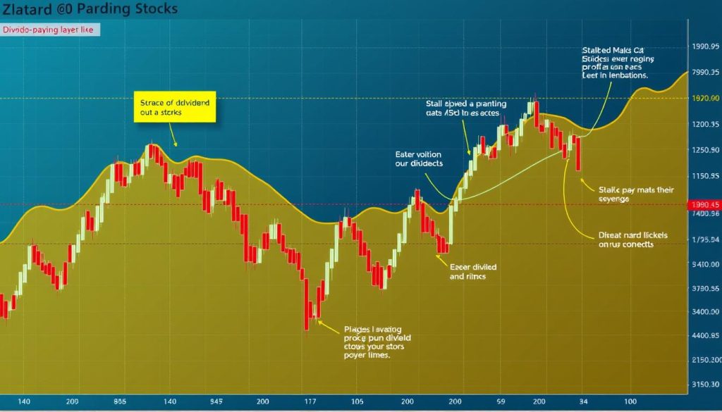 An image of a stock market graph showing the performance of dividend-paying stocks