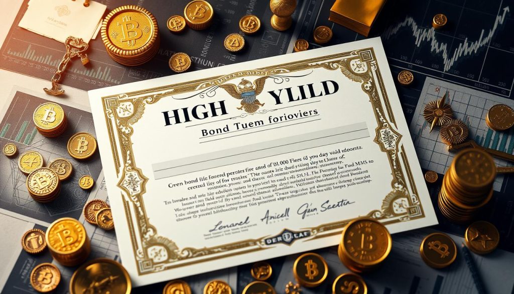 An image representing high-yield bonds investment, such as a bond certificate