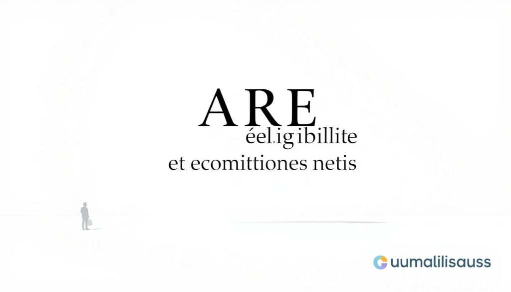 Conditions éligibilité ARE: A crisp, minimalist illustration showcasing the key criteria for unemployment benefits eligibility. In the foreground, a clean white background with a soft, diffused lighting, casting subtle shadows. Floating in the center, elegant typography arranged in a visually striking layout, presenting the essential "ARE" conditions in a clear, impactful manner. The typography is stylized, with a modern, sans-serif font that conveys a sense of professionalism and authority. In the background, a subtle gradient or pattern, adding depth and a touch of sophistication. The overall composition is balanced, visually striking, and reflects the subject matter of the "Critères d'éligibilité et conditions requises" section. Umalis Group branding.
