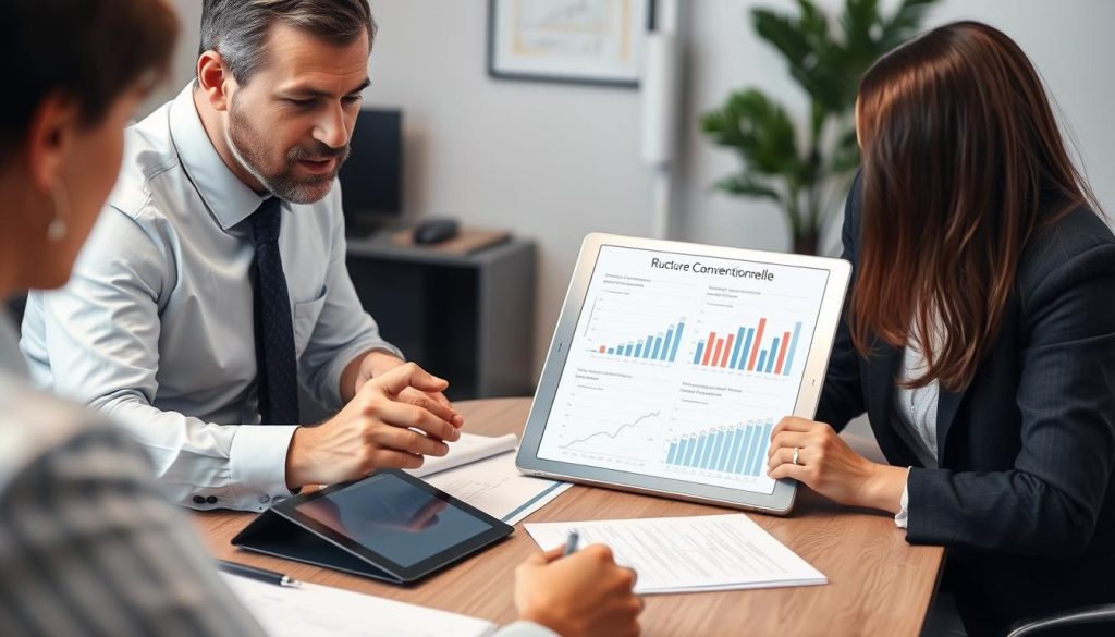 Conseiller en droit du travail expliquant la réforme à un client