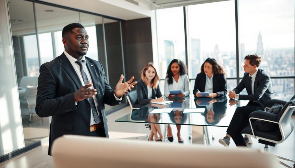 Consultant discutant d’une stratégie de transformation avec une équipe