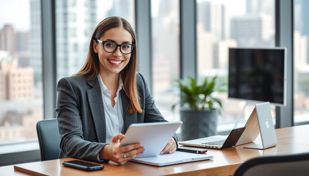 Consultant en portage salarial travaillant dans un environnement moderne et connecté