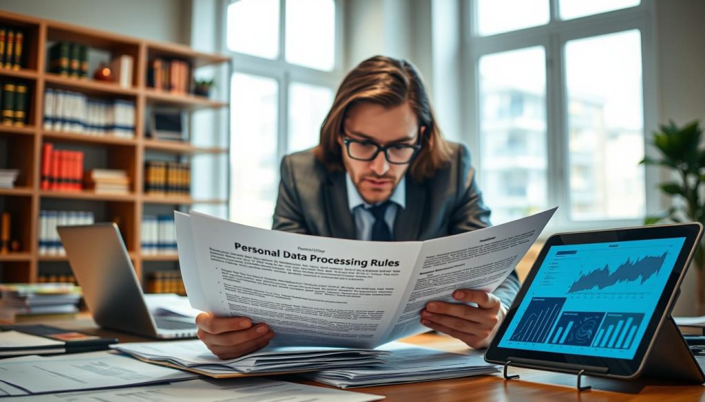 Consultant examinant les règles de traitement des données personnelles Consultant examinant les règles de traitement des données personnelles