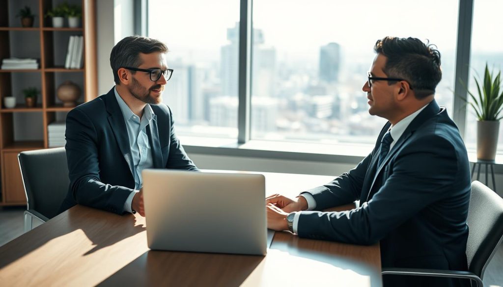 Consultant expliquant au client le choix d’une recommandation