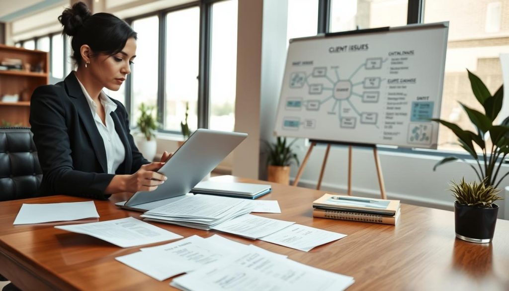 Consultant préparant une offre centrée sur un problème client observé Consultant préparant une offre centrée sur un problème client observé