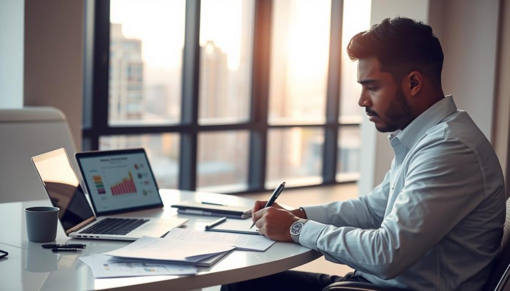 Consultant remplissant un mémo de qualification pour une mission Consultant remplissant un mémo de qualification pour une mission