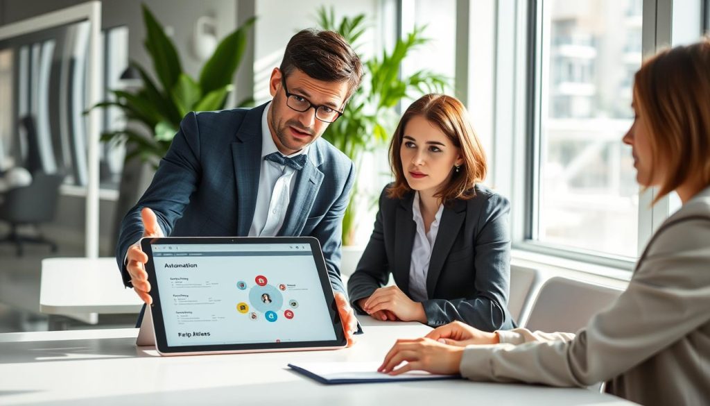 Consultant testant une offre d’automatisation auprès d’un client