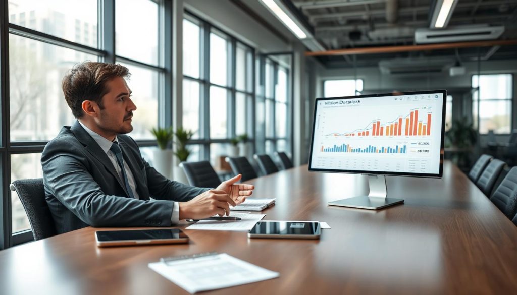 Consultante comparant le temps de mission et les coûts de gestion IA