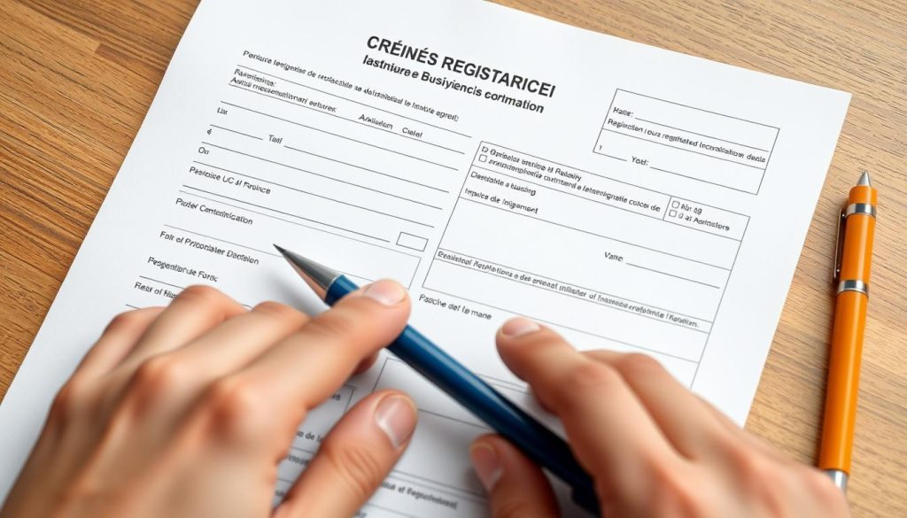 Create an image of a French business registration form being filled out.