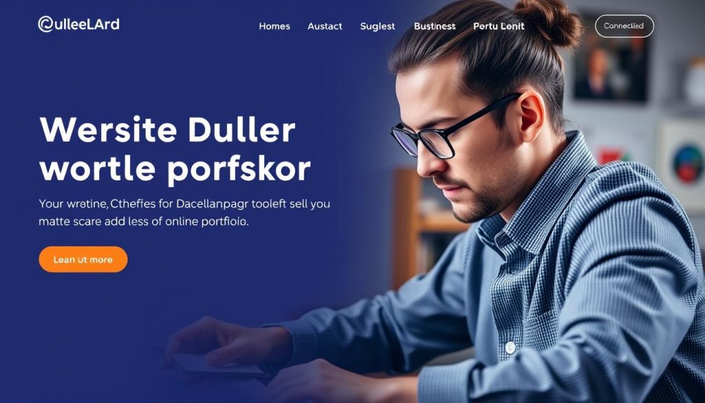 Create an image of a professional using a website builder to create a portfolio