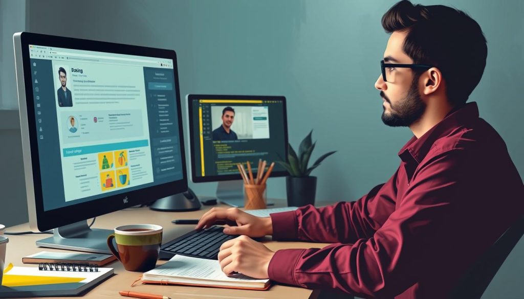 Création d'une image représentant un développeur web en train de suivre une formation en ligne