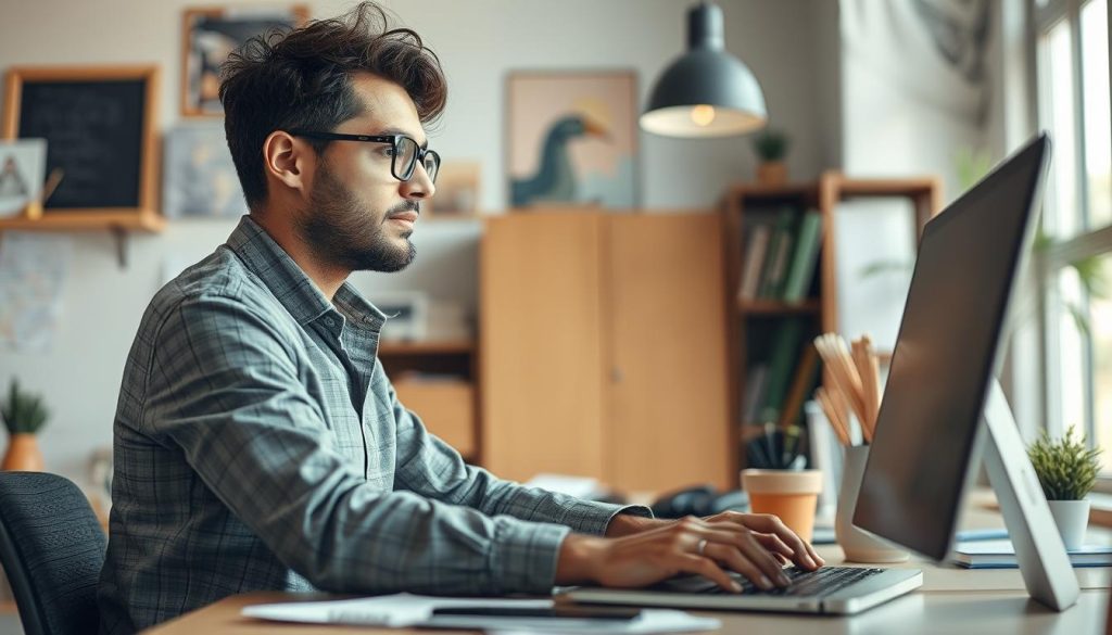 Créez une image représentant un entrepreneur individuel travaillant dans son entreprise