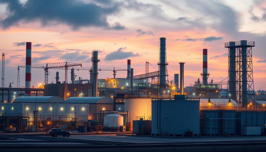 Créez une image représentant une entreprise industrielle avec des solutions d'efficacité énergétique