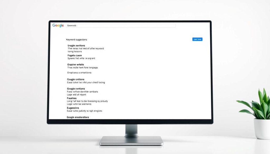 Depict a list of long-tail keyword suggestions on a screen.