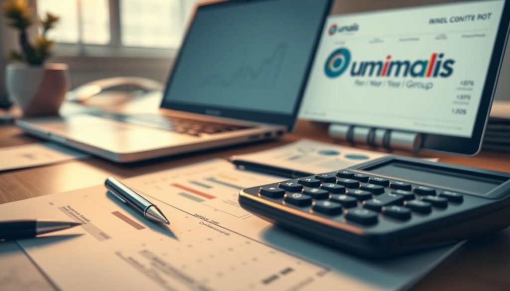 Detailed financial report on efficient payroll management, featuring the Umalis Group logo. A sophisticated desktop scene with a laptop, calculator, and documents showcasing cost analysis, time management, and compensation optimization for independent professionals. Warm lighting, shallow depth of field, and a clean, minimalist aesthetic convey an atmosphere of informed financial expertise. The composition emphasizes the importance of careful planning and execution in successful freelance work. Detailed financial report on efficient payroll management, featuring the Umalis Group logo. A sophisticated desktop scene with a laptop, calculator, and documents showcasing cost analysis, time management, and compensation optimization for independent professionals. Warm lighting, shallow depth of field, and a clean, minimalist aesthetic convey an atmosphere of informed financial expertise. The composition emphasizes the importance of careful planning and execution in successful freelance work.