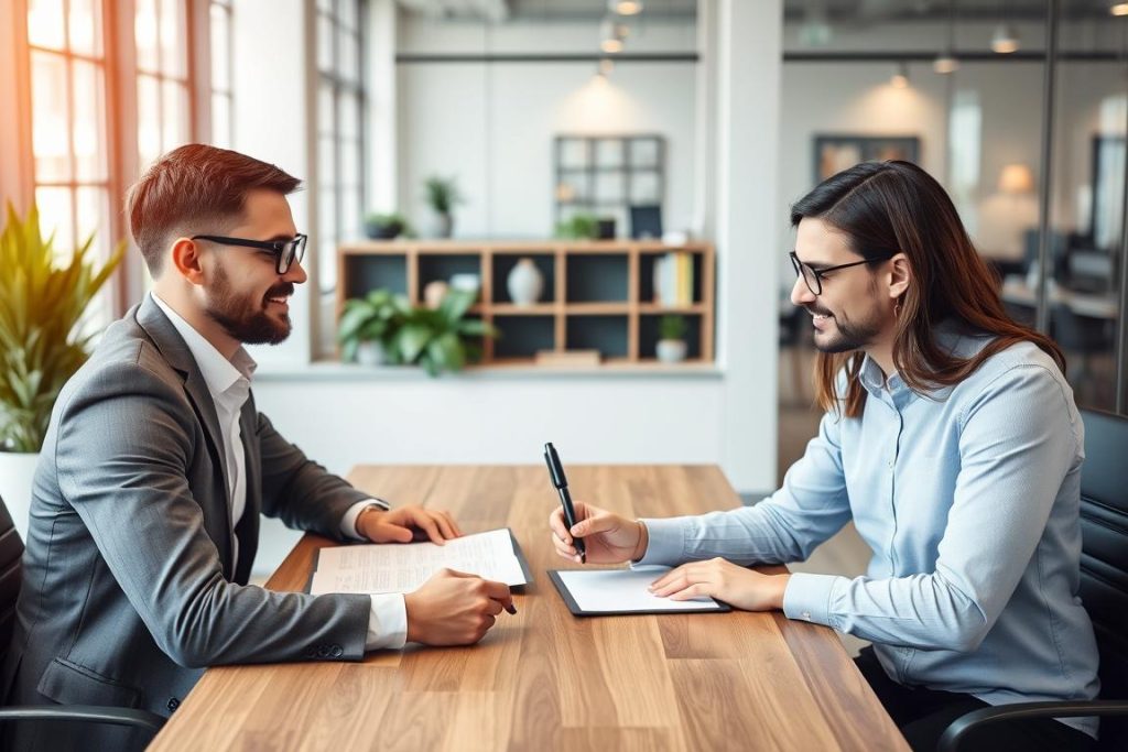 Entrepreneur en portage entrepreneurial signant un contrat avec un client