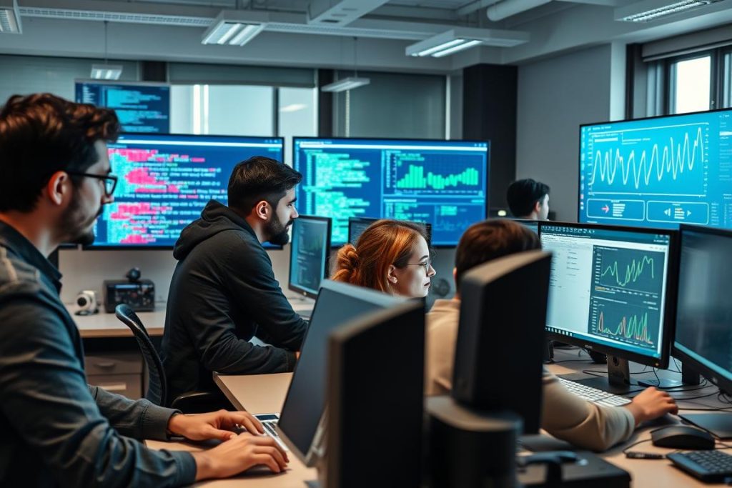 Équipe de développement travaillant sur l'amélioration de l'IA de la plateforme freelance avec IA Bizme.fr Équipe de développement travaillant sur l'amélioration de l'IA de la plateforme freelance avec IA Bizme.fr