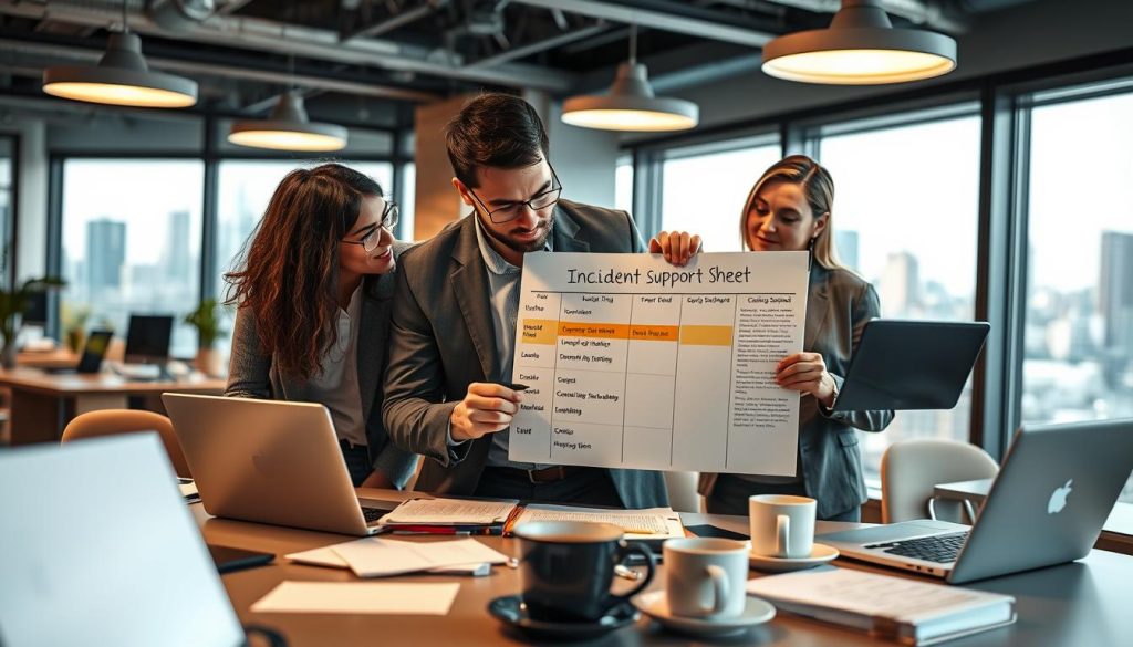 Fiche de support reliant un incident à ses prochaines actions