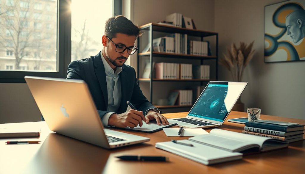 Freelance assemblant le livrable de son évaluation IA