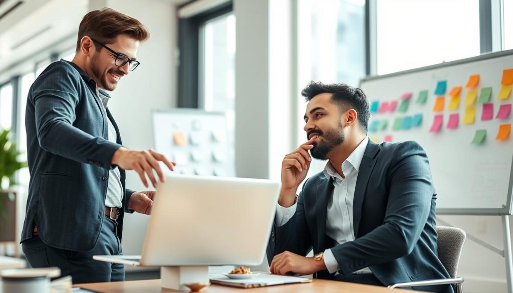 Freelance discutant deux options de devis avec un client