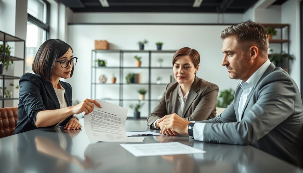 Freelance et client relisant les modalités de leur contrat de mission