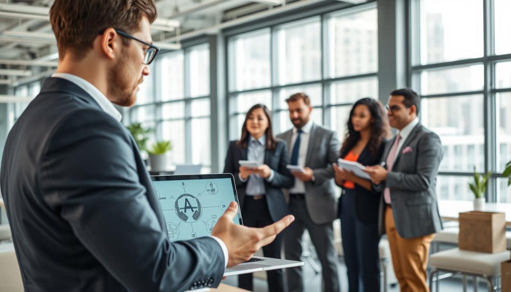 Freelance expliquant le cadrage humain derrière un service assisté par IA