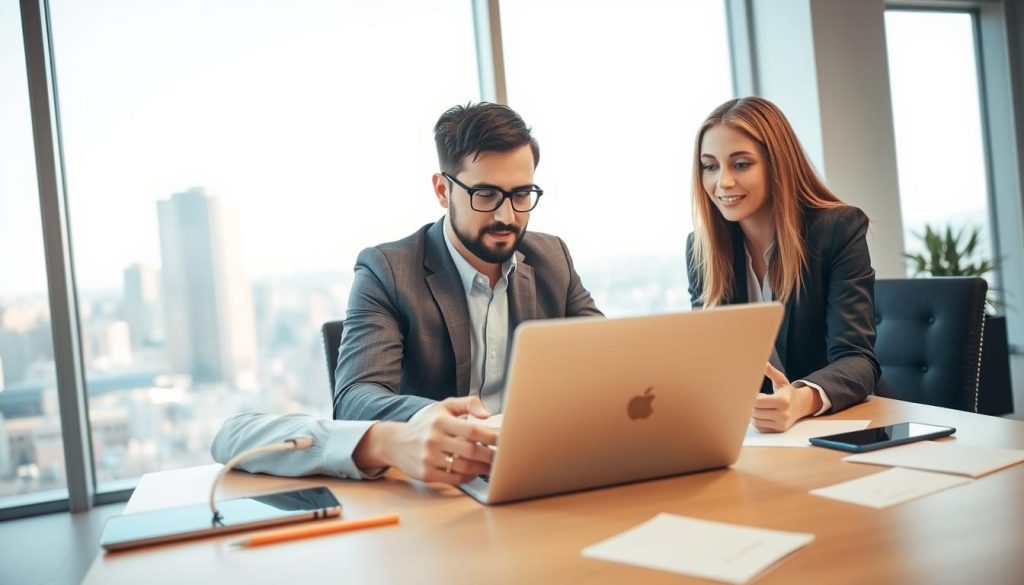 Freelance révisant le suivi d’une solution IA avec son client