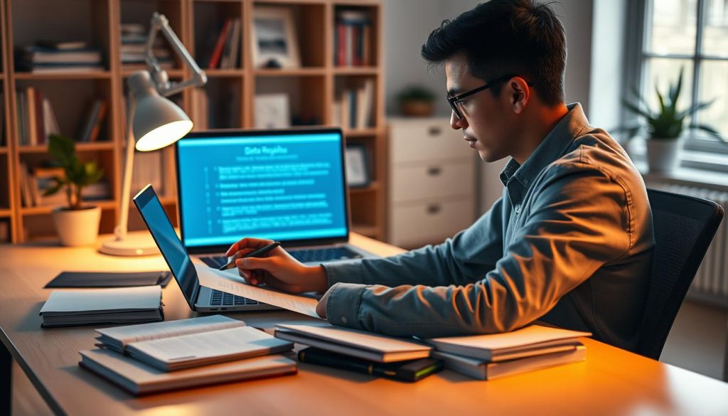 Freelance vérifiant les règles de données avant un exercice IA