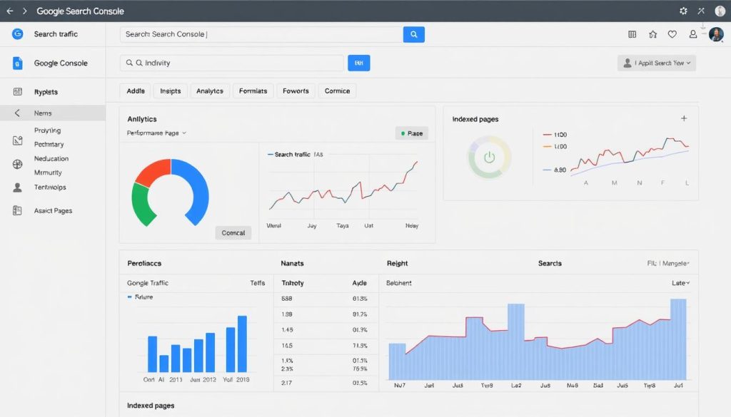 Generate an image of Google Search Console dashboard showing key metrics and insights.