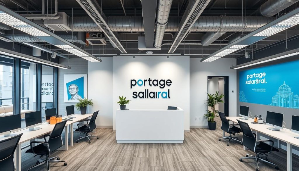 Generate an image of a French portage salarial company office