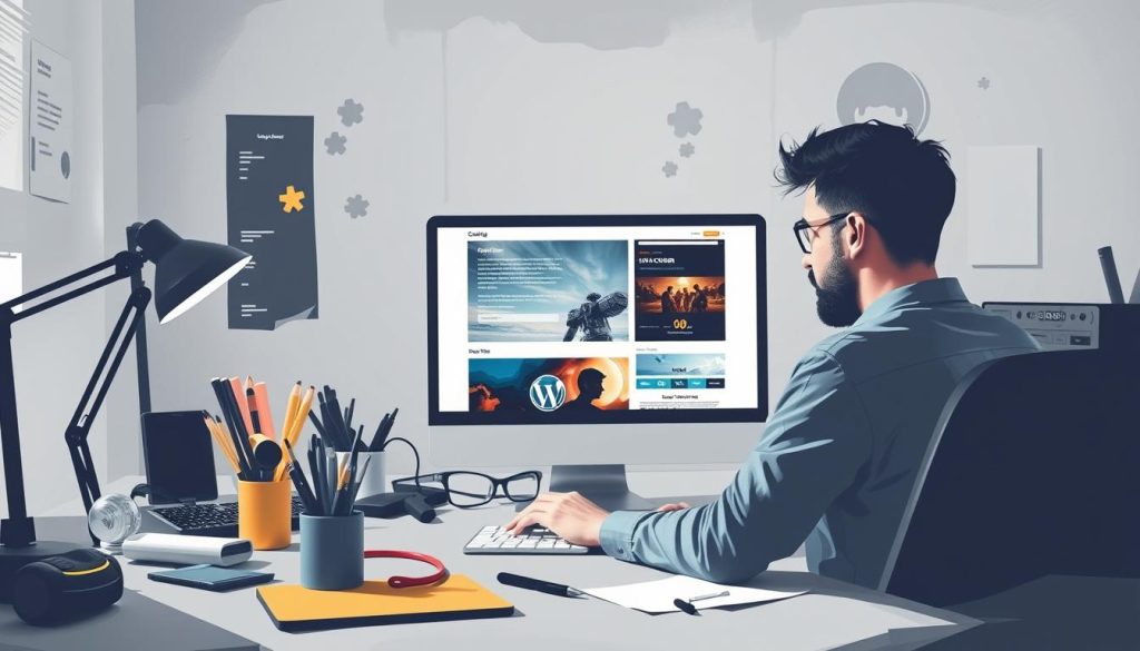 Generate an image of a WordPress developer customizing a website