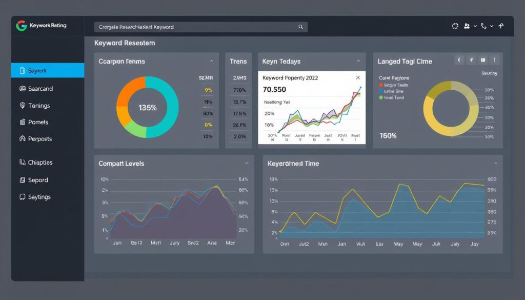 Generate an image of a dashboard displaying keyword research data