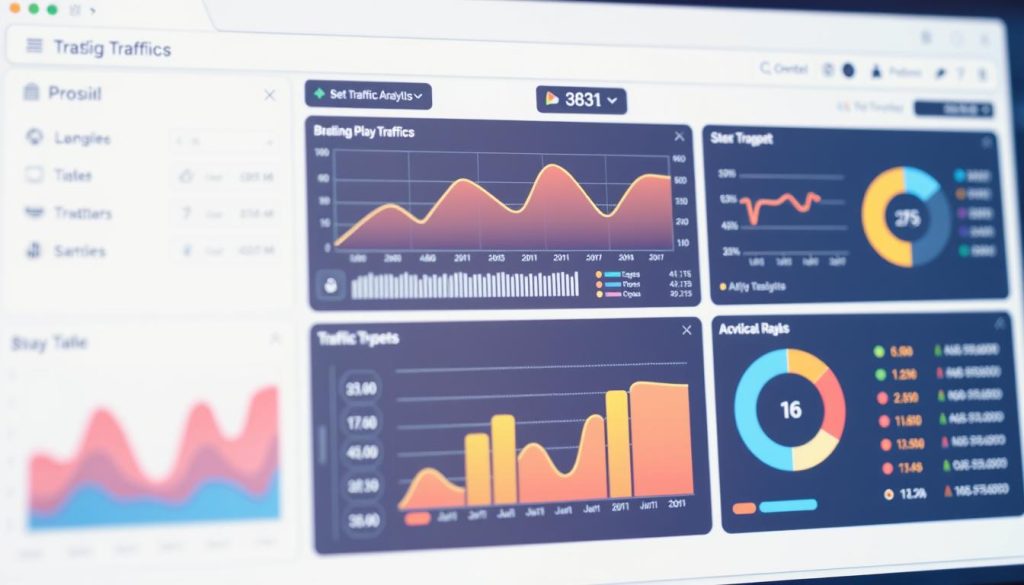 Generate an image of a dashboard displaying website traffic analytics
