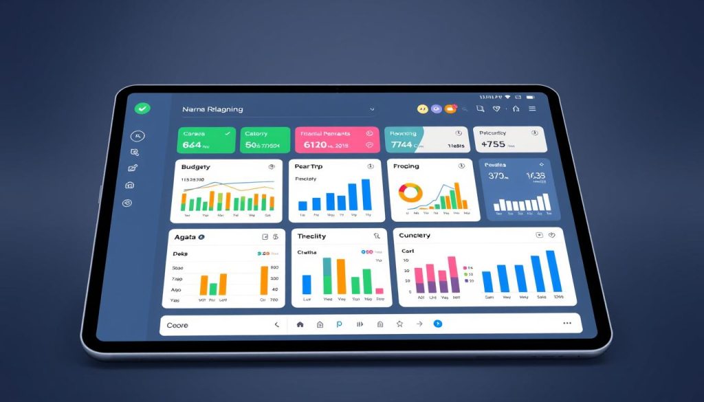 Generate an image of a financial planning dashboard on a tablet.
