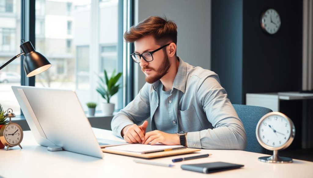 Generate an image of a freelancer using Harvest for time tracking