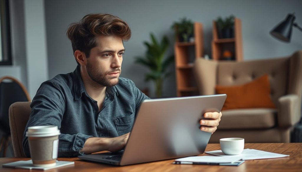 Generate an image of a freelancer using time tracking software on a laptop.