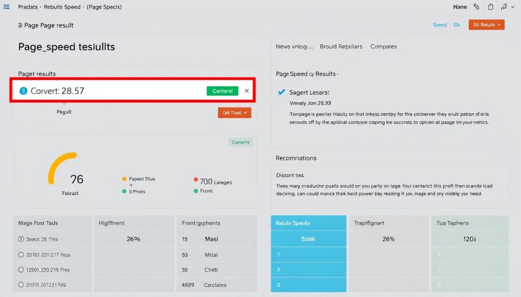 Generate an image of a page speed test result with recommendations